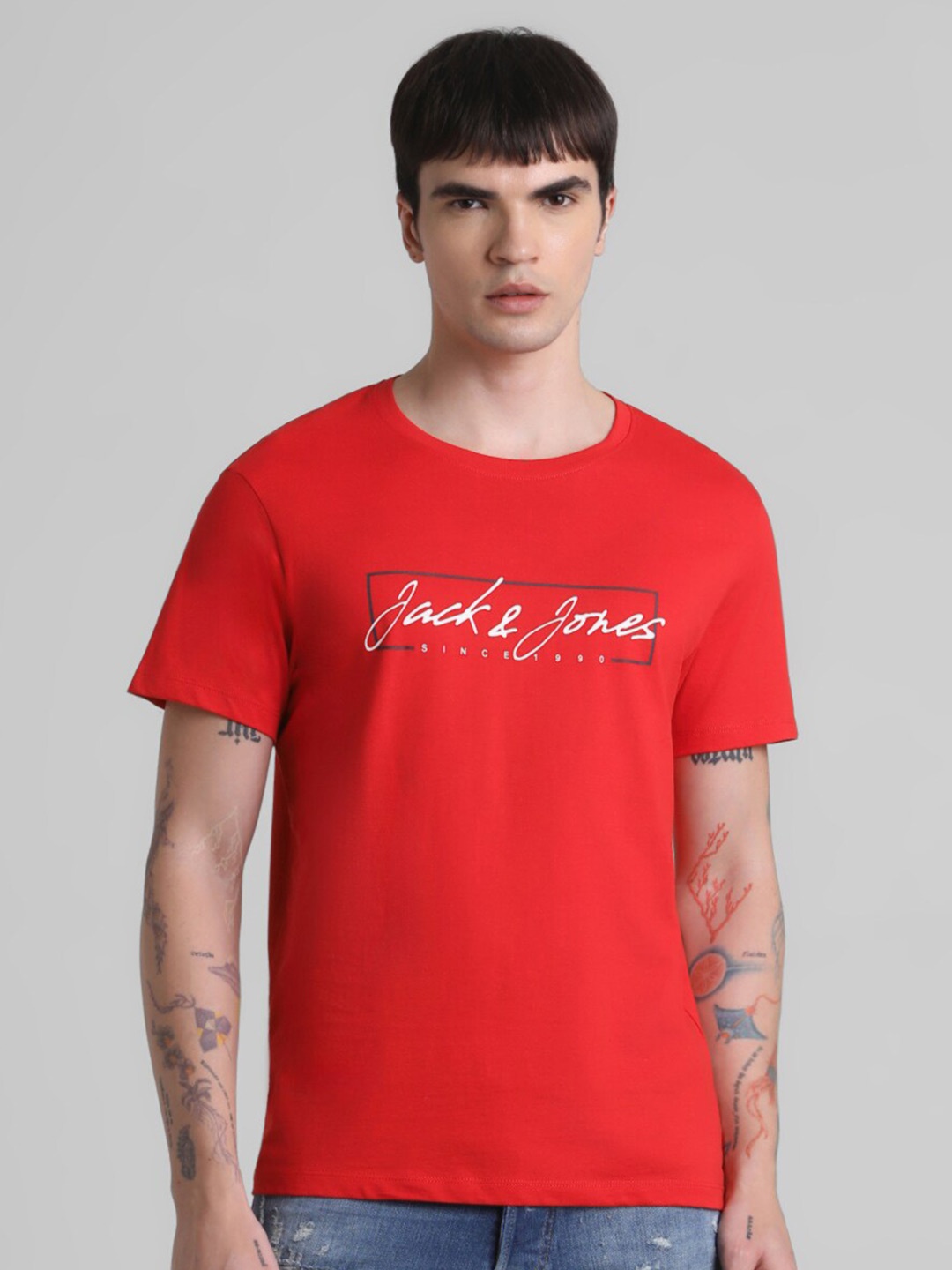

Jack & Jones Typography Printed Pure Cotton Slim Fit T-shirt, Red