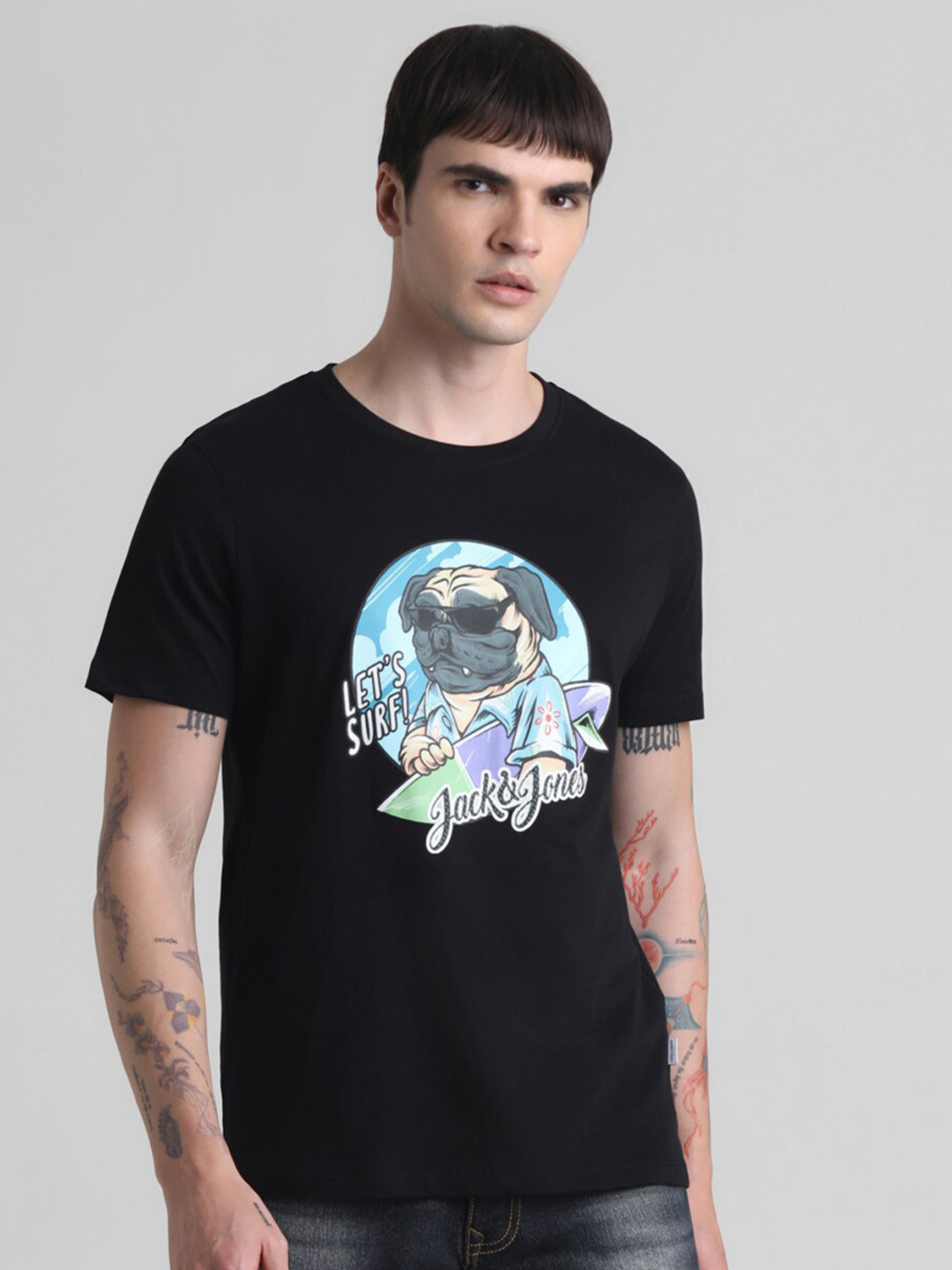 

Jack & Jones Graphic Printed Pure Cotton T-shirt, Black