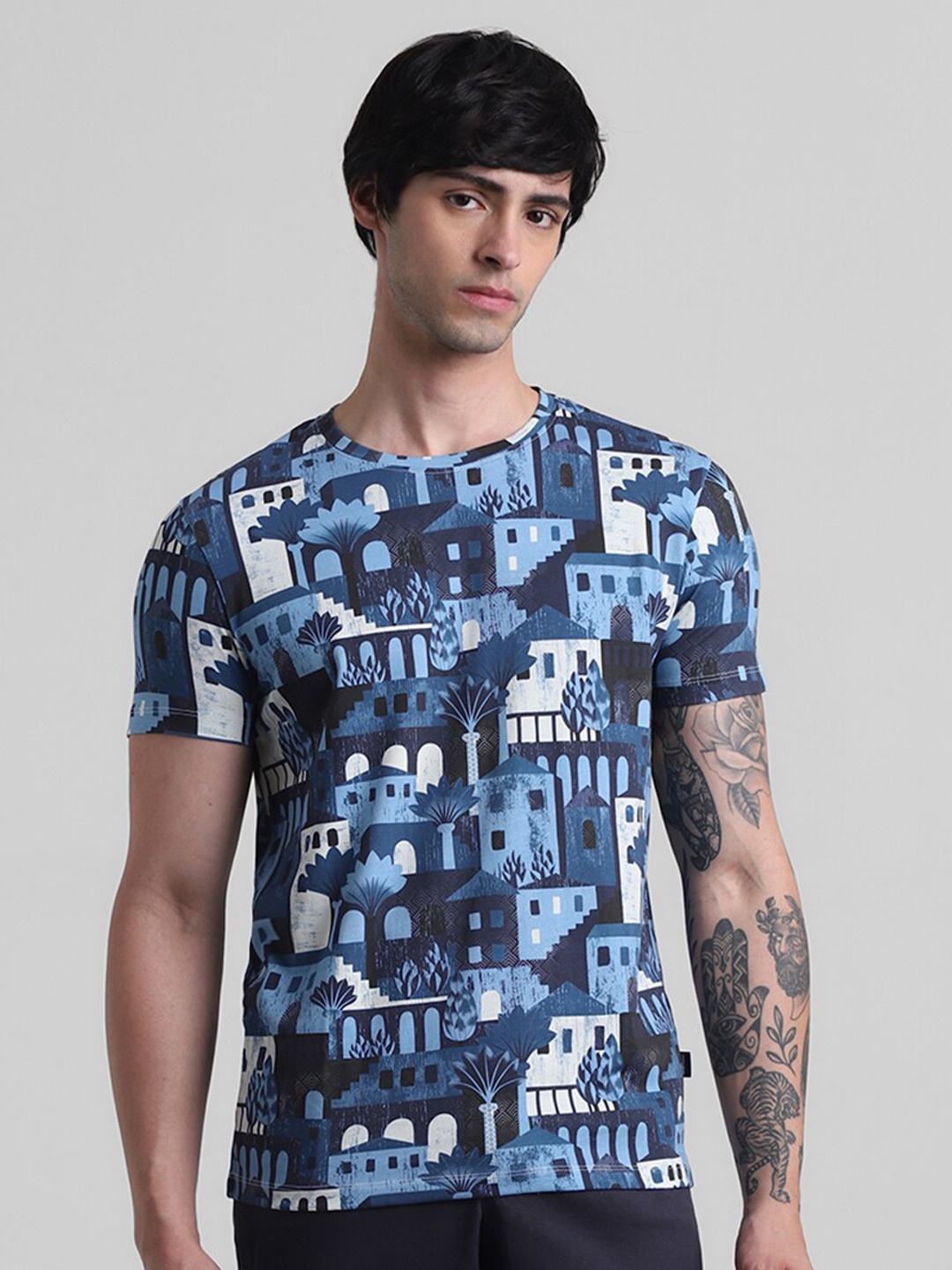 

Jack & Jones Graphic Printed Pure Cotton Slim Fit T-shirt, Blue