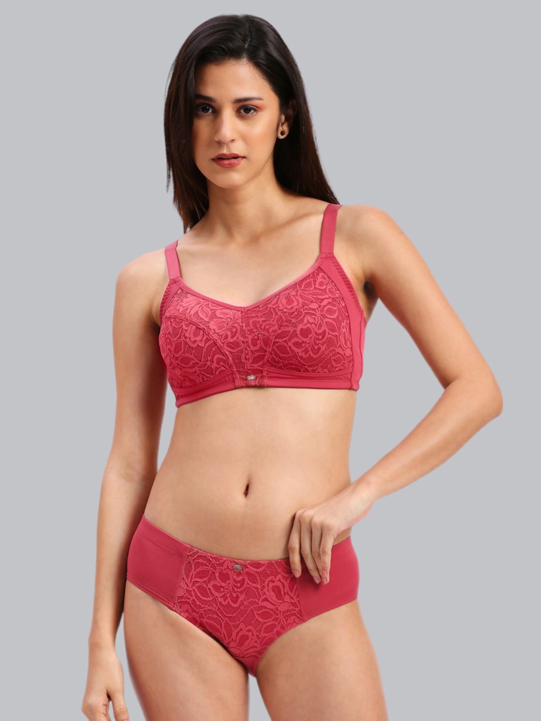 

Soie Self Design Lace Lingerie Set, Pink