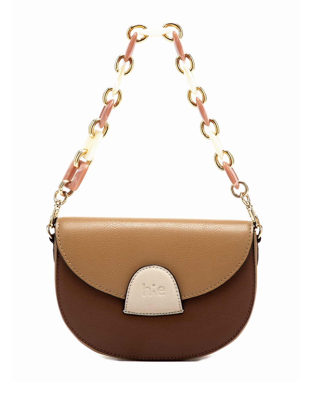 

HIE Colourblocked Half Moon Satchel Bag, Brown