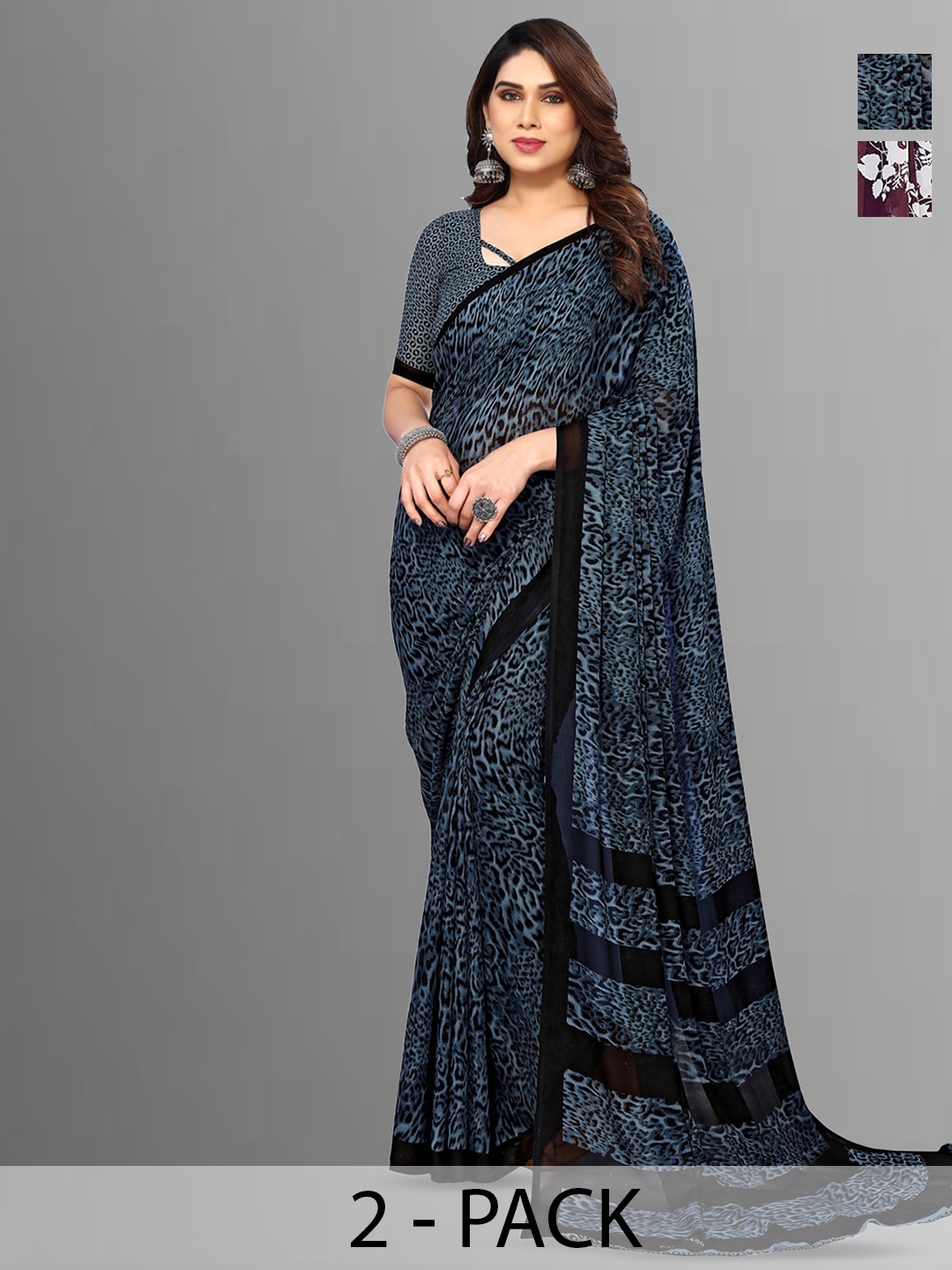 

ANAND SAREES Selection of 2 Abstract Printed Saree, Blue