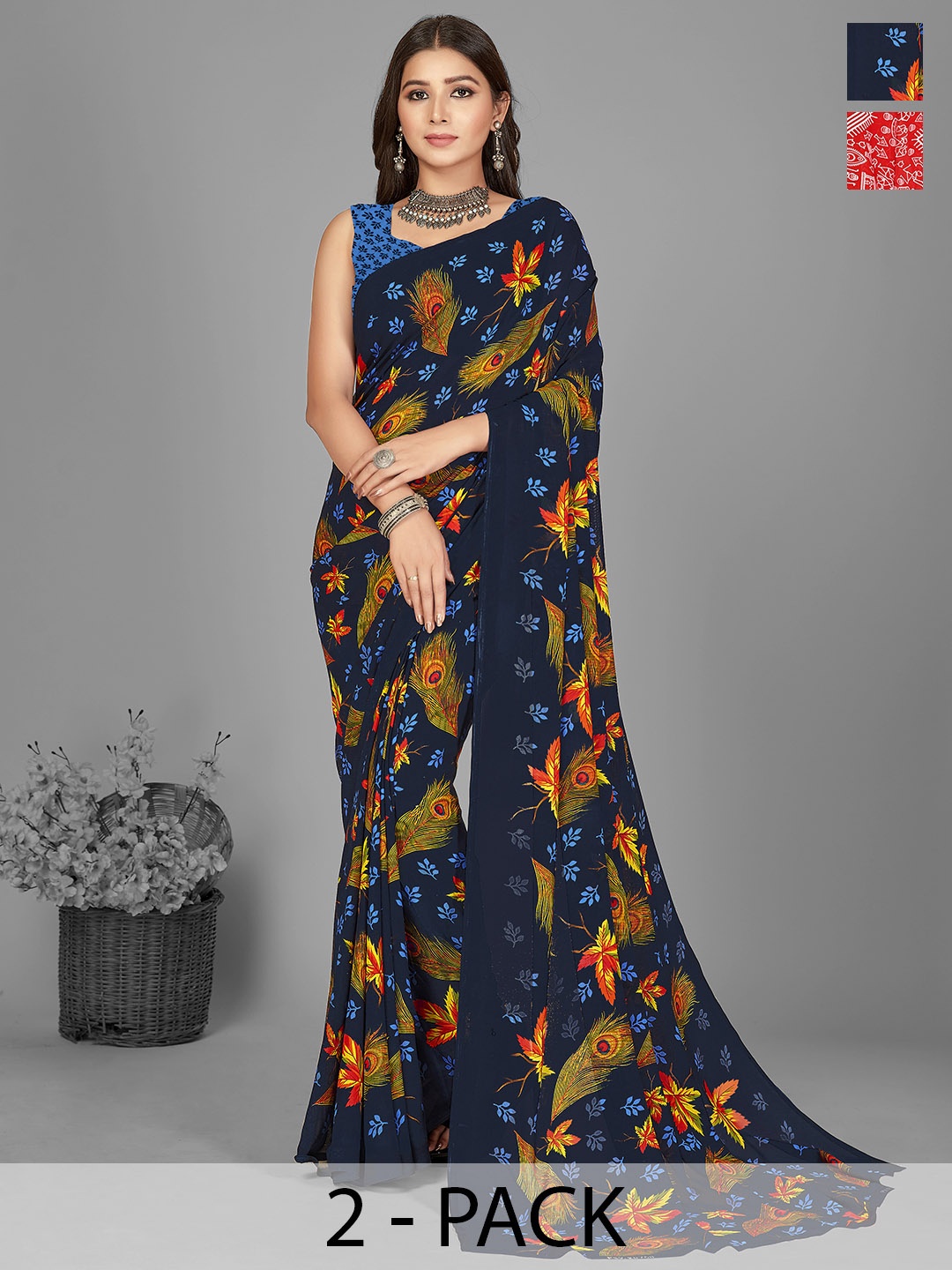 

ANAND SAREES Warli Saree Pack of 2, Red