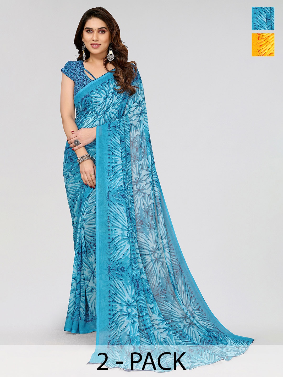 ANAND SAREES Floral Saree Pack of 2, Blue