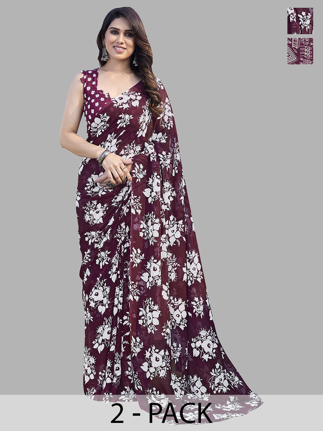 

ANAND SAREES Floral Saree Pack of 2, Purple