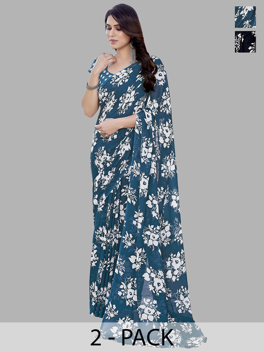 

ANAND SAREES Floral Saree Pack of 2, Black