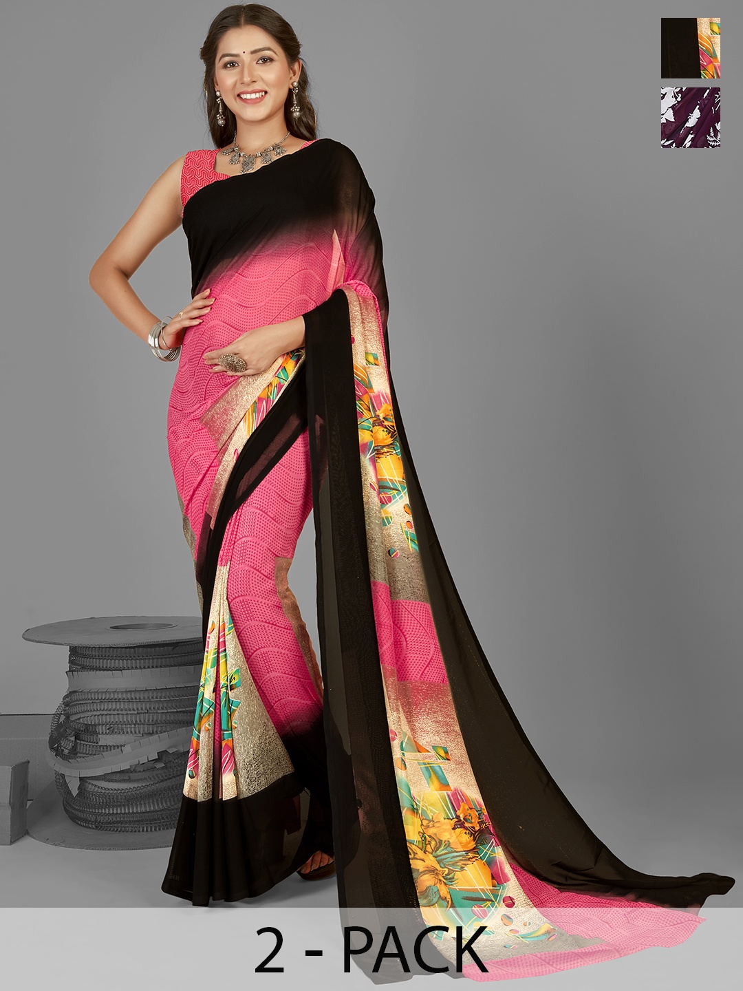 

ANAND SAREES Floral Saree Pack of 2, Pink