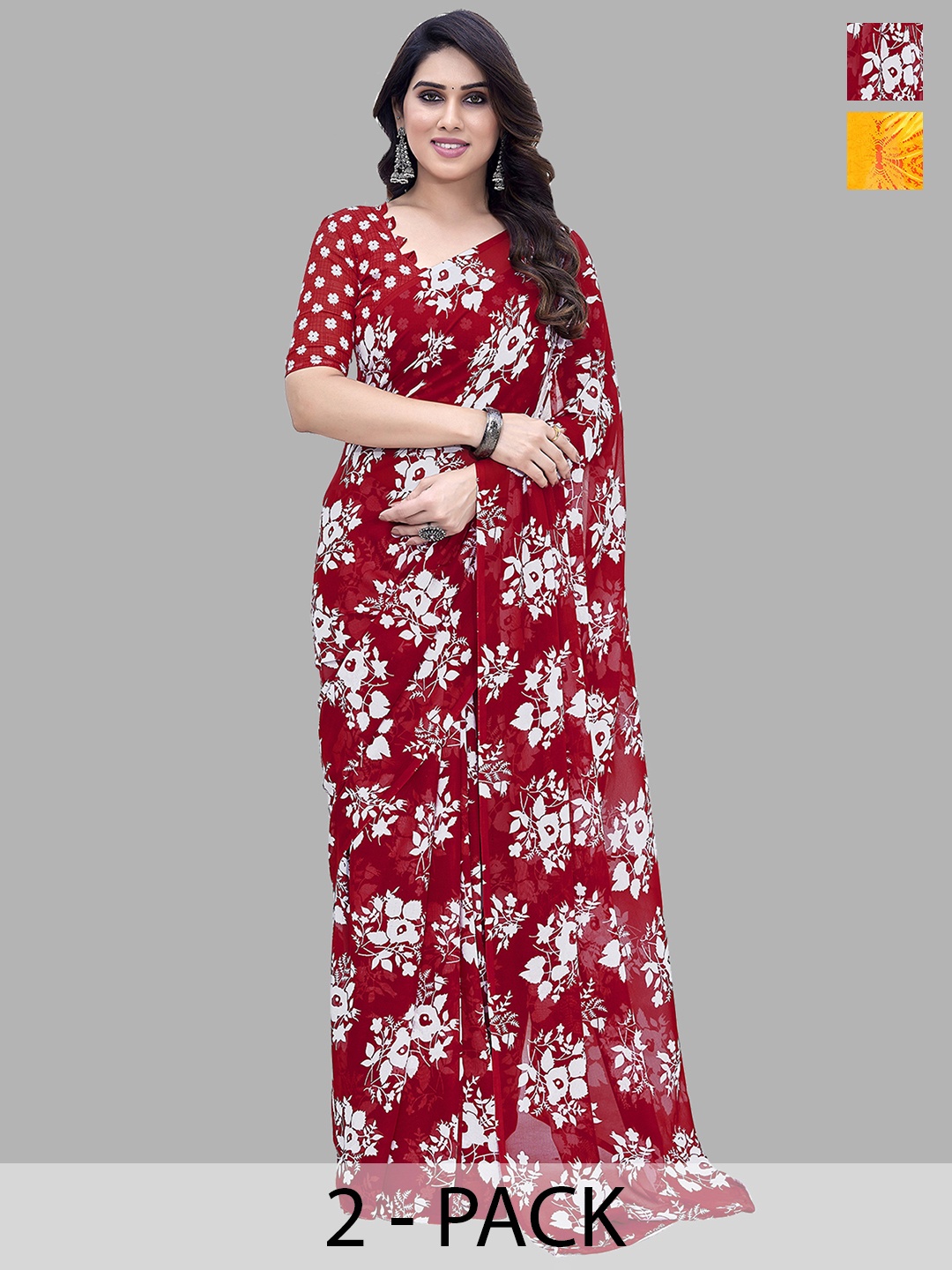 

ANAND SAREES Floral Saree Pack of 2, Red
