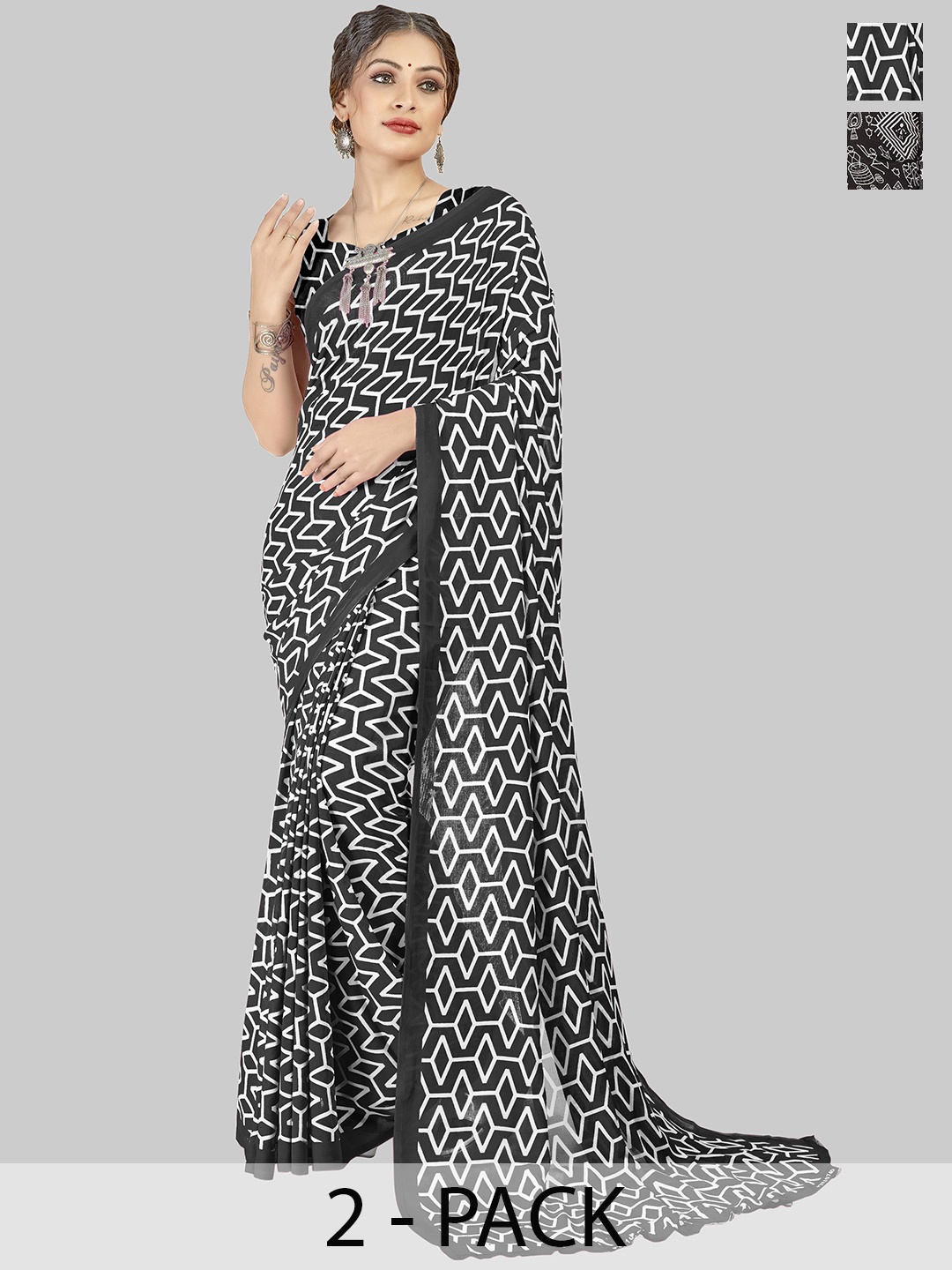 ANAND SAREES Floral Saree Pack of 2, Black