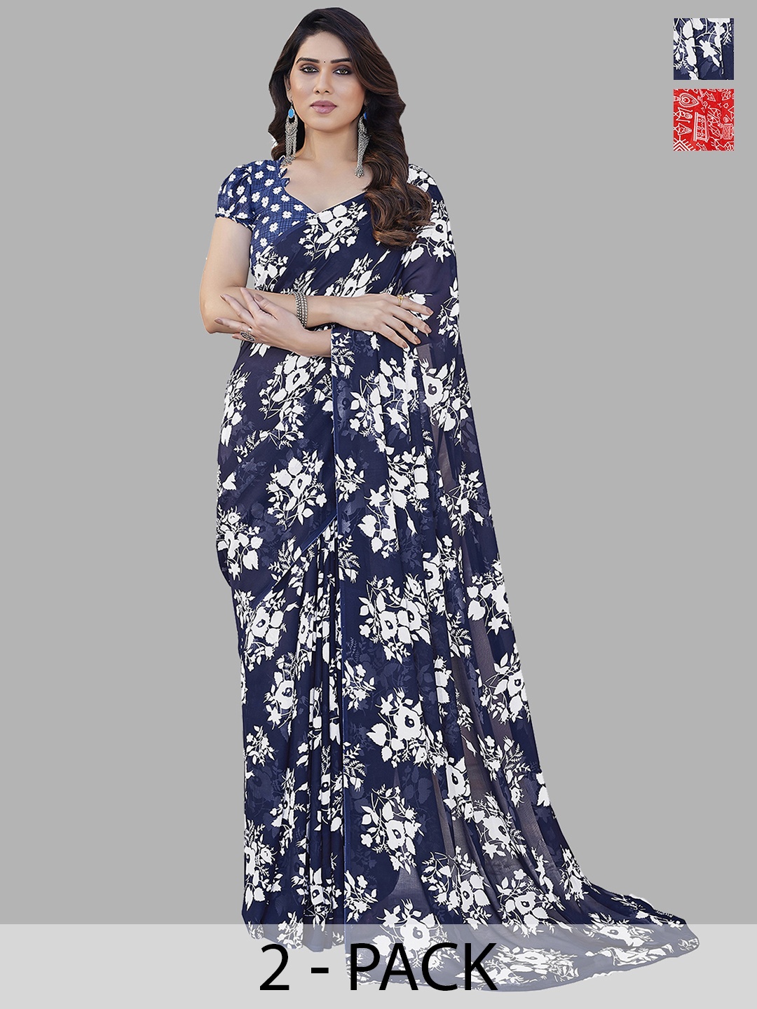 

ANAND SAREES Ethnic Motifs Saree Pack of 2, Blue