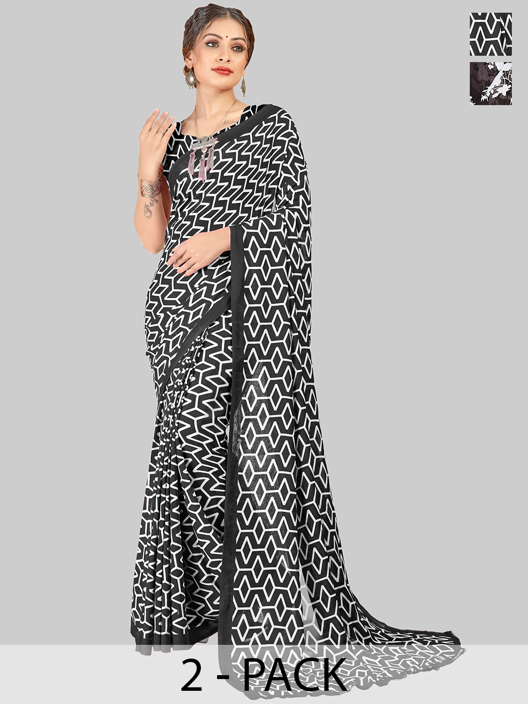 

ANAND SAREES Floral Saree Pack of 2, Black