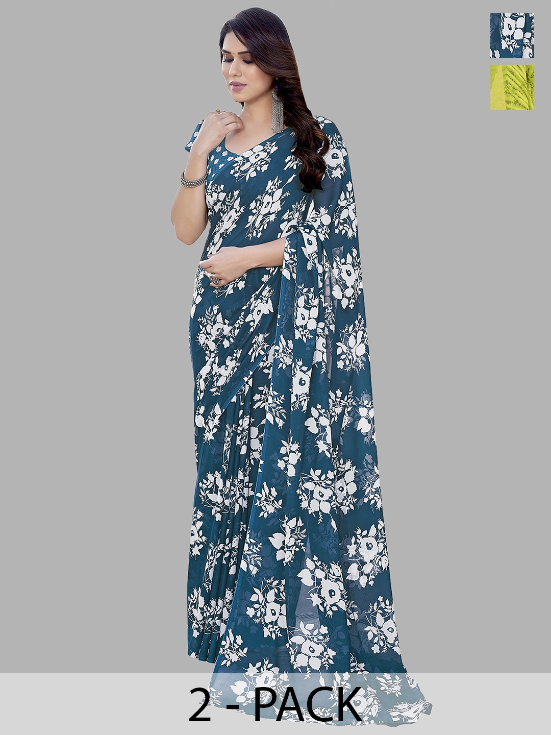 

ANAND SAREES Floral Saree Pack of 2, Blue