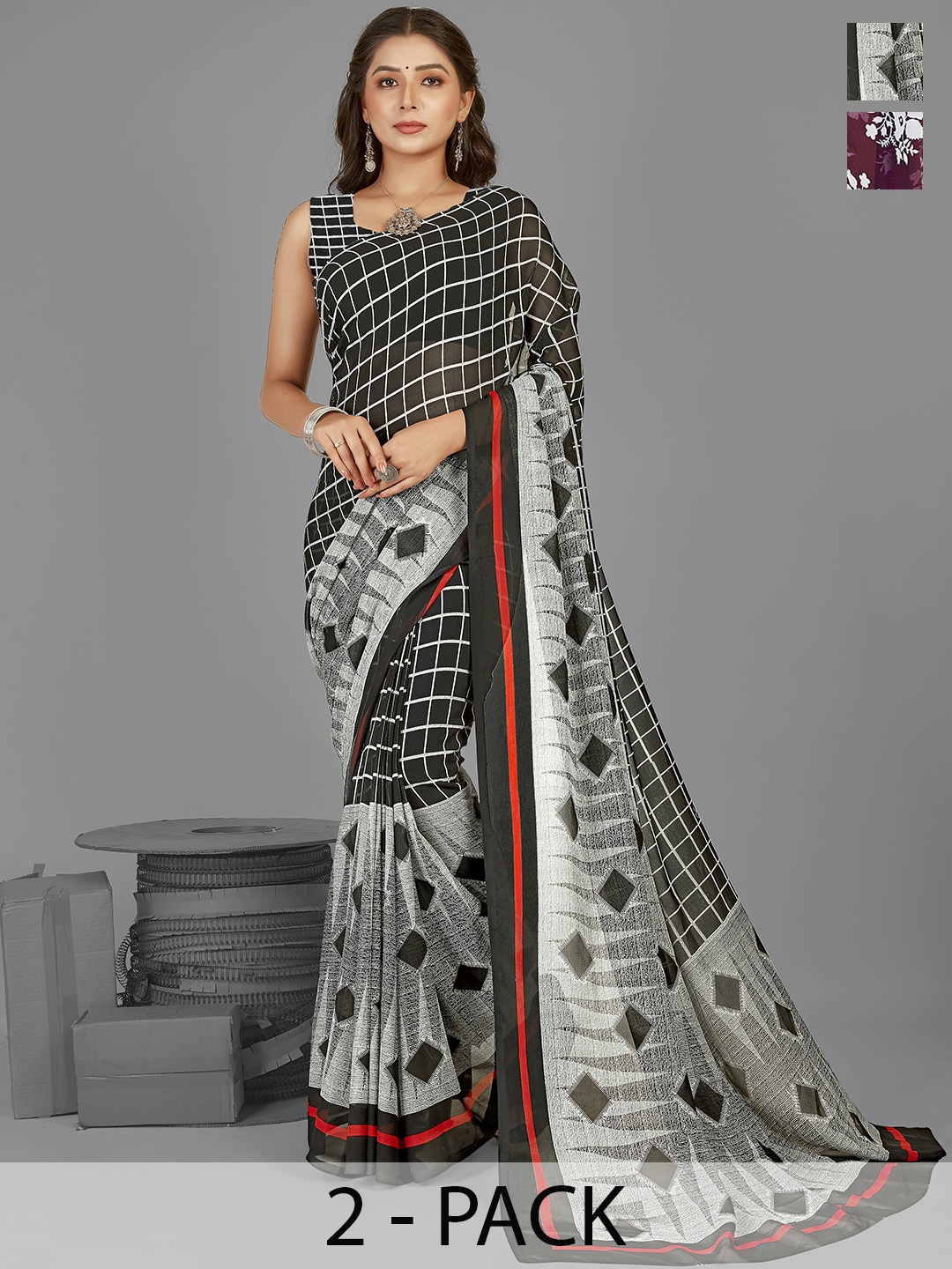 

ANAND SAREES Floral Poly Georgette Saree, Black