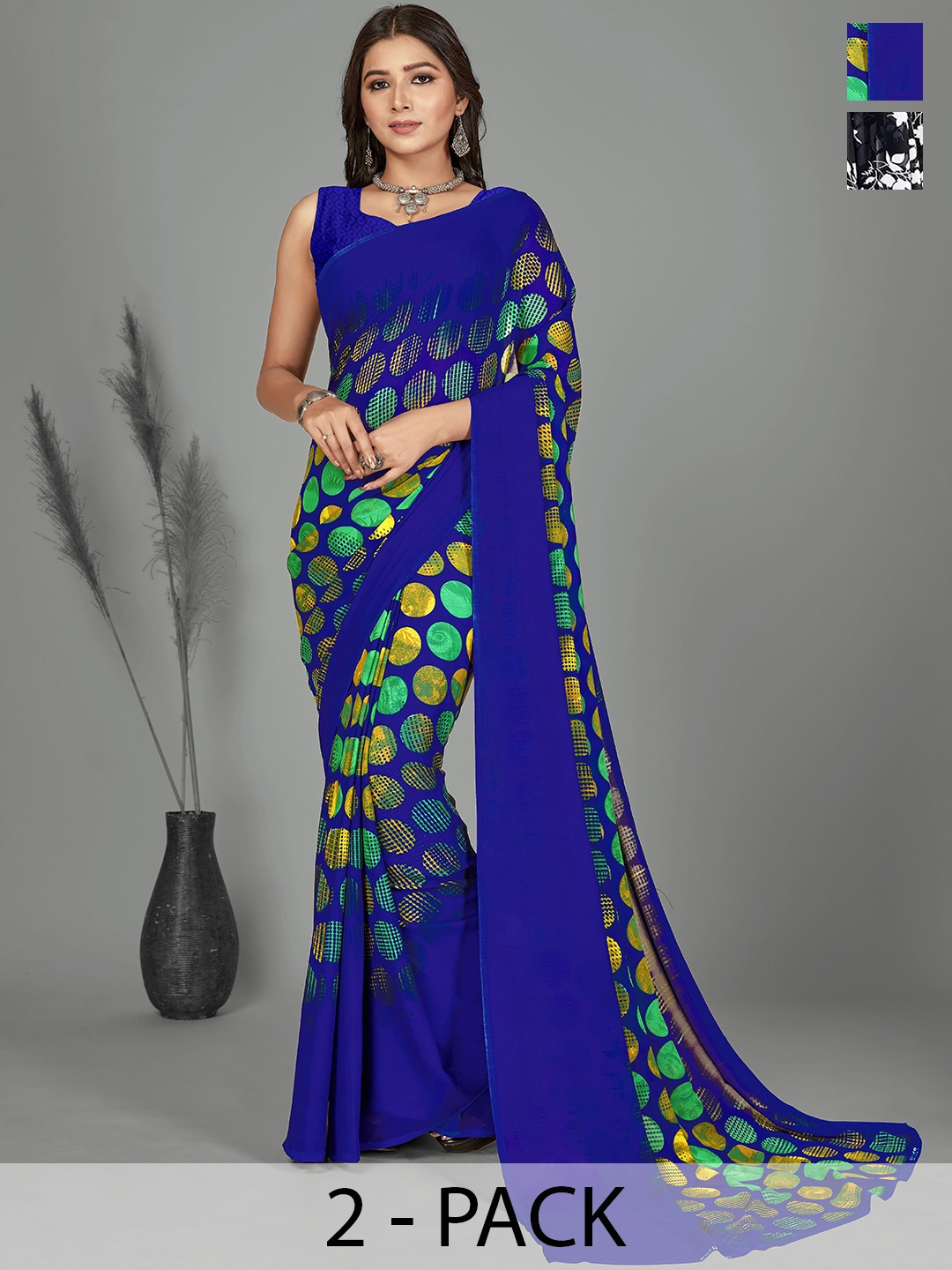 ANAND SAREES Floral Saree Pack of 2, Black