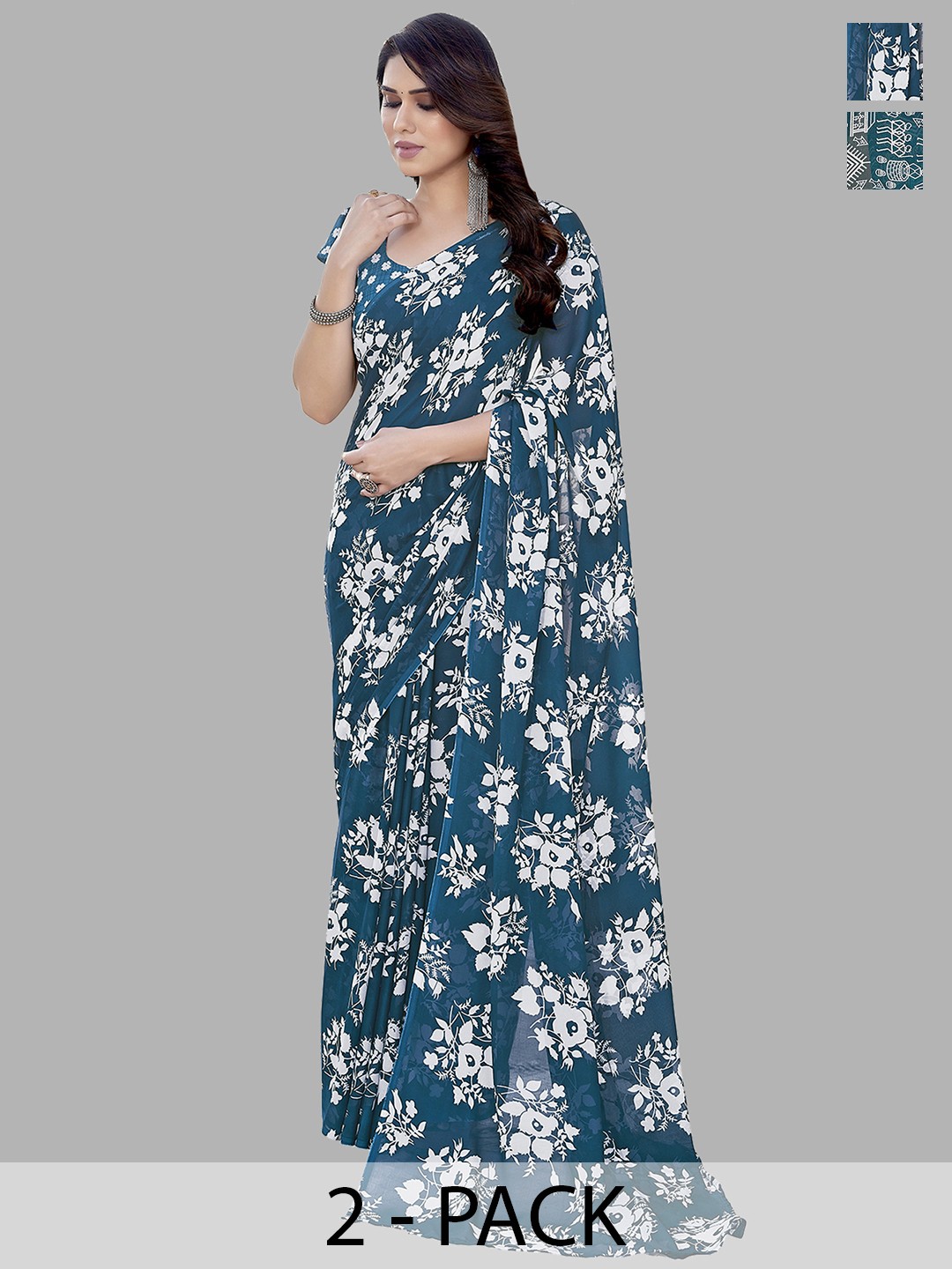 

ANAND SAREES Floral Saree Pack of 2, Blue