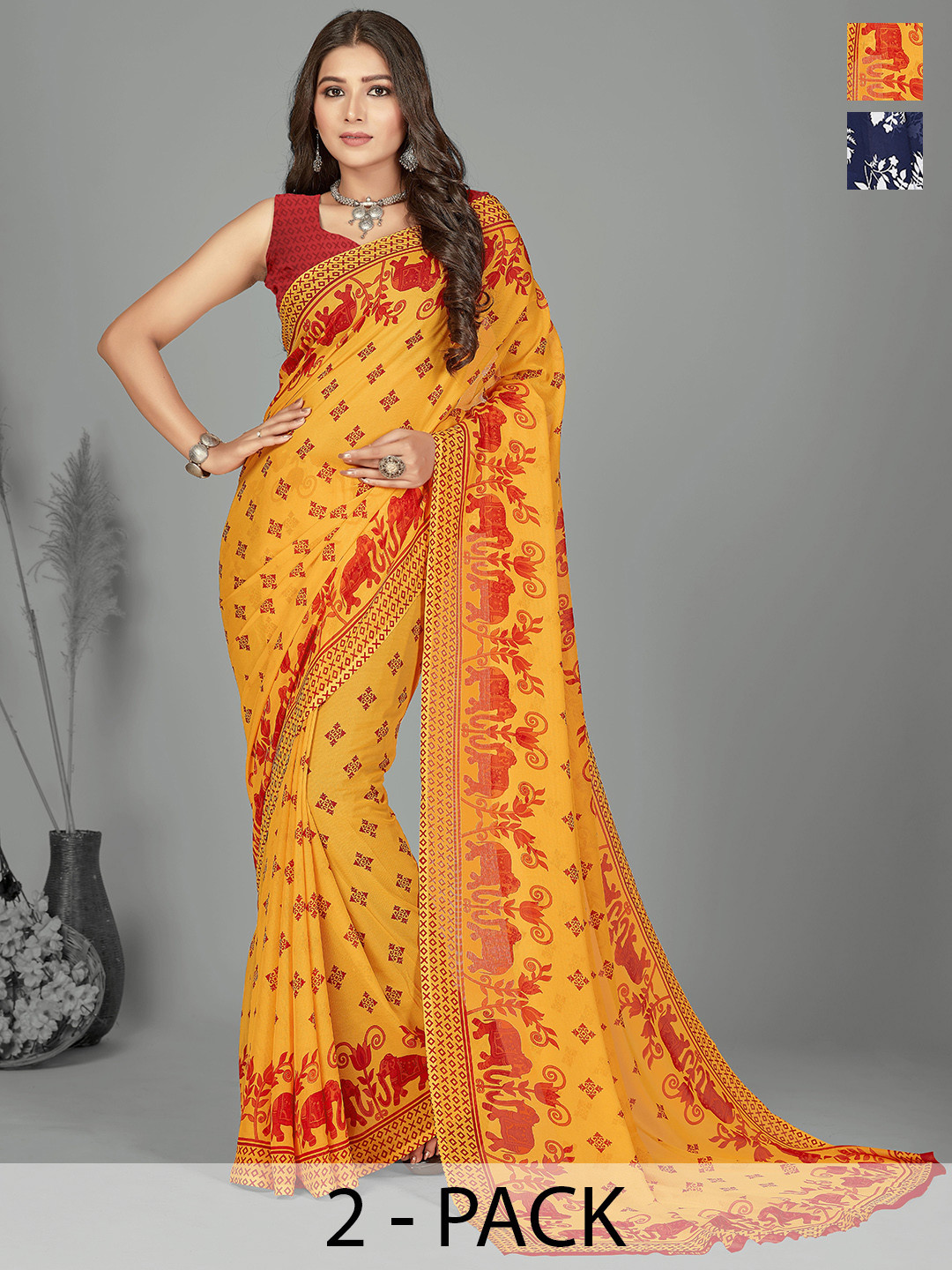 

ANAND SAREES Floral Saree Pack of 2, Blue