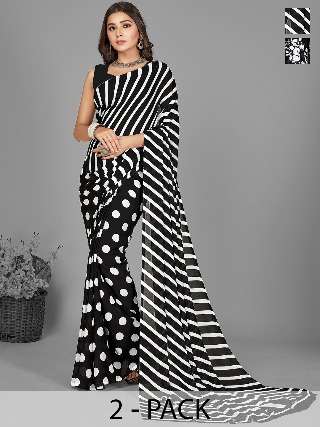 

ANAND SAREES Floral Saree Pack of 2, Black