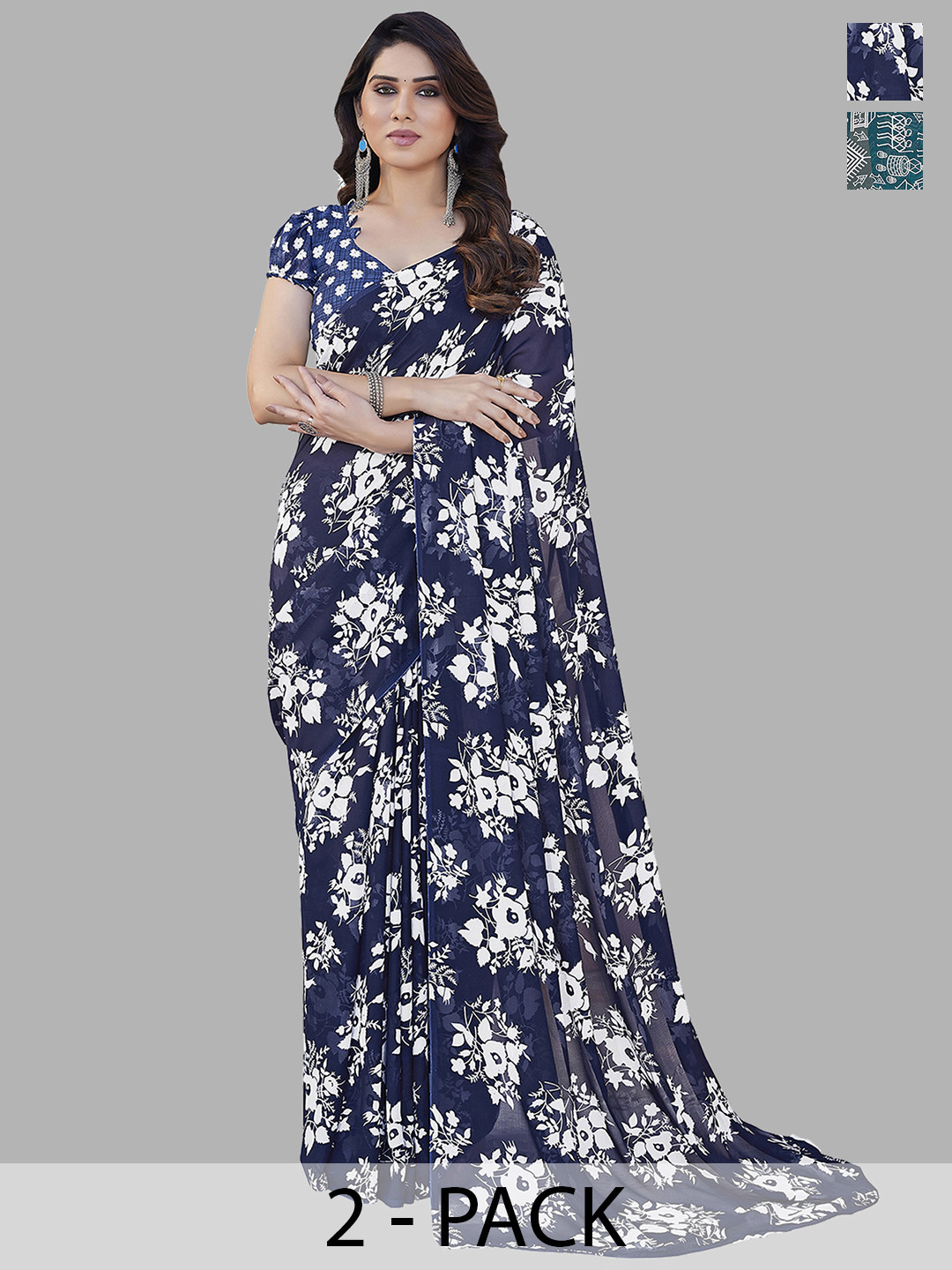 

ANAND SAREES Floral Saree Pack of 2, Blue