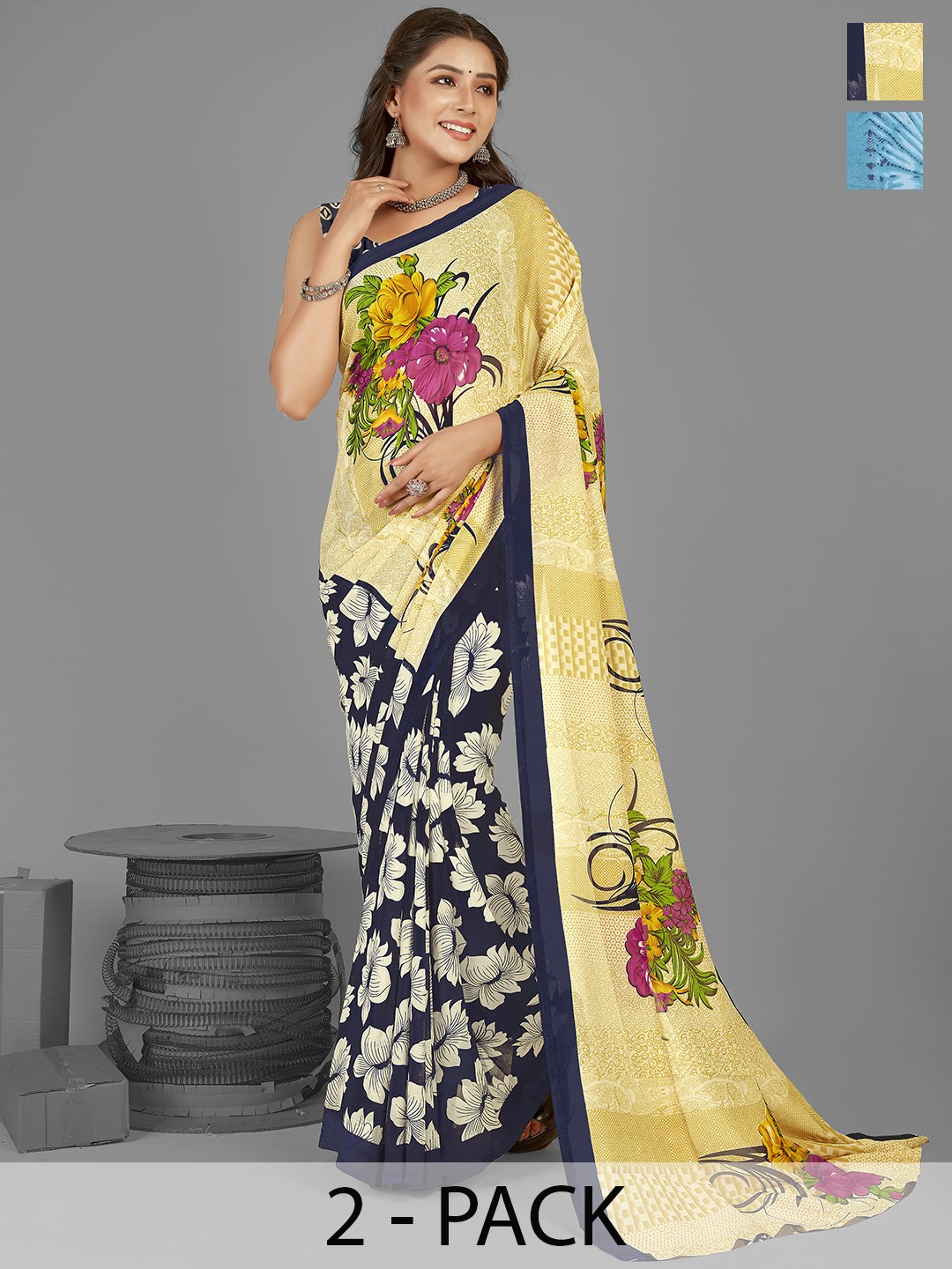 

ANAND SAREES Floral Poly Georgette Saree, Blue