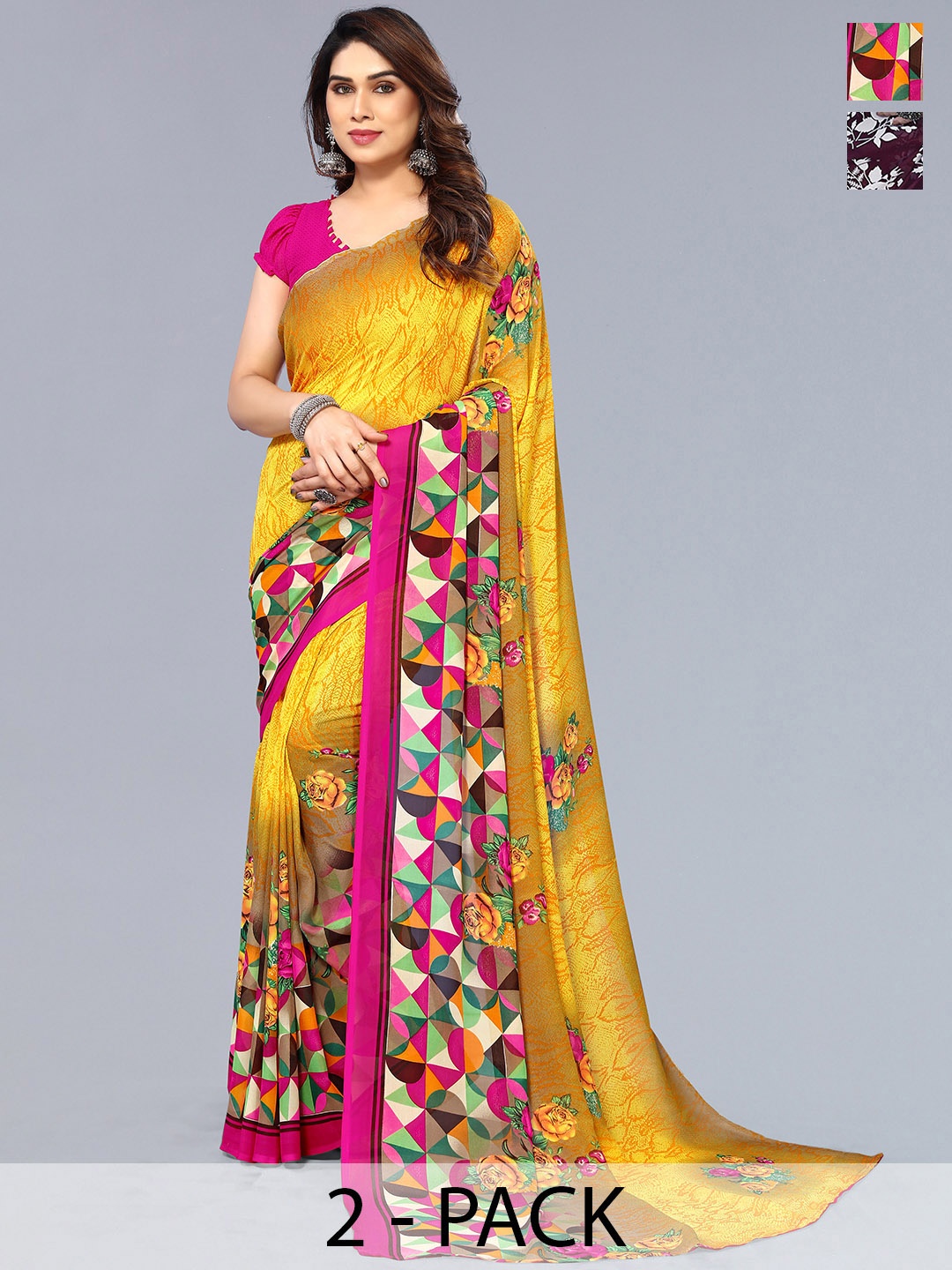 

ANAND SAREES Floral Saree Pack of 2, Burgundy