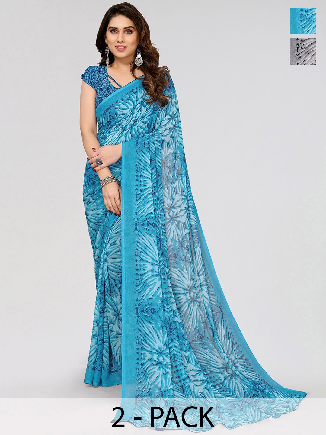 

ANAND SAREES Selection of 2 Printed Saree, Blue