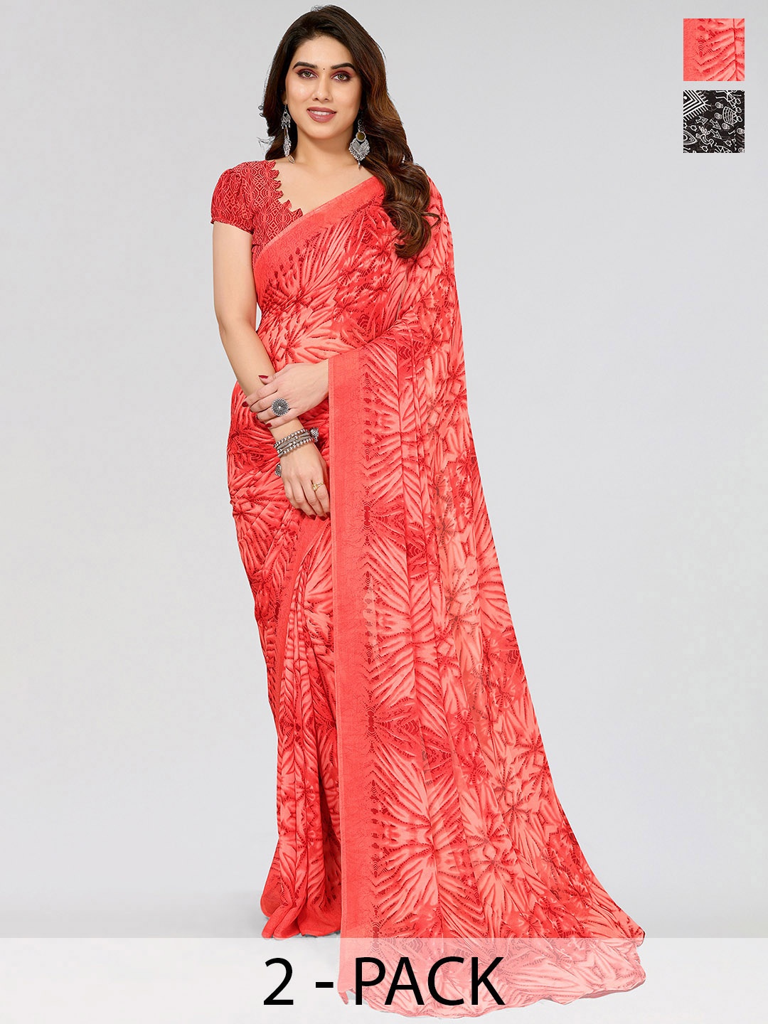 

ANAND SAREES Selection of 2 Warli Printed Saree, Red