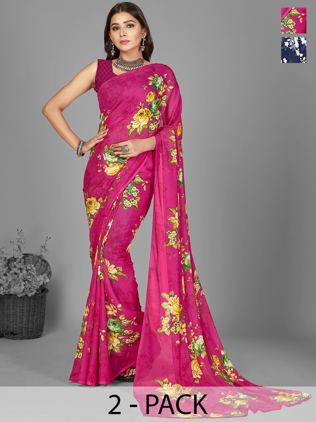 

ANAND SAREES Floral Poly Georgette Saree, Blue