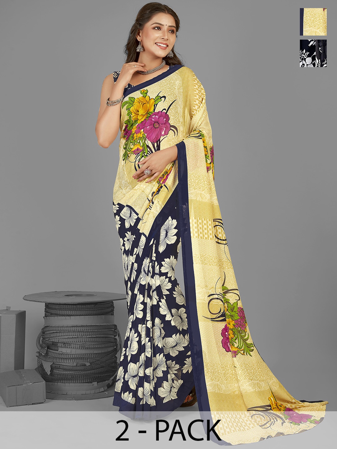 

ANAND SAREES Floral Poly Georgette Saree, Green