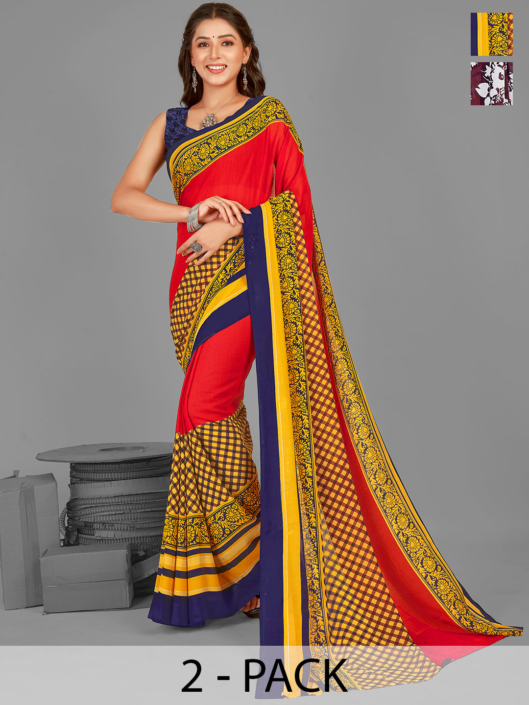 

ANAND SAREES Floral Poly Georgette Saree, Brown