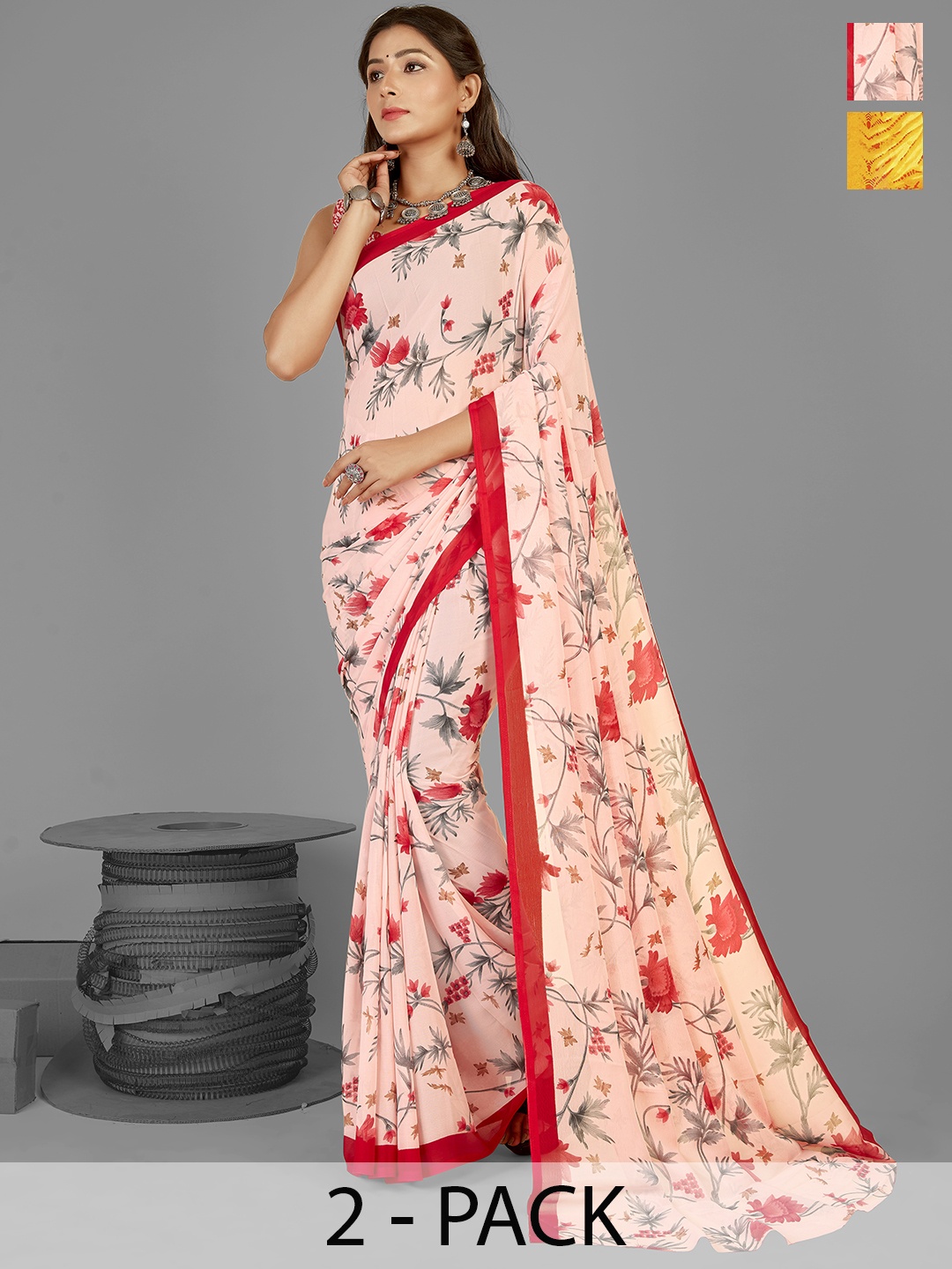 

ANAND SAREES Selection of 2 Floral Printed Saree, Pink