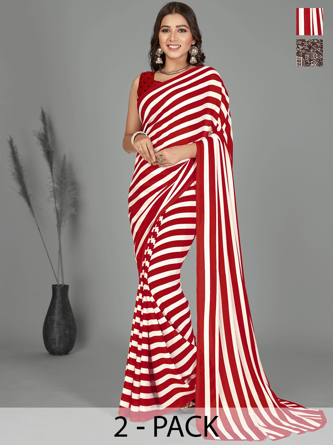 

ANAND SAREES Ethnic Motifs Saree Pack of 2, Brown