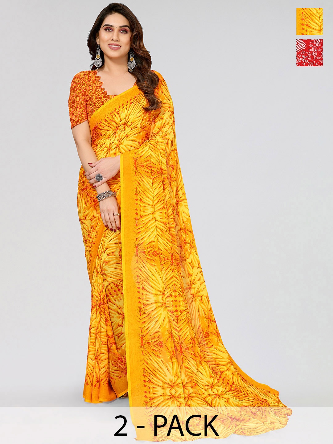

ANAND SAREES Selection of 2 Printed Saree, Red