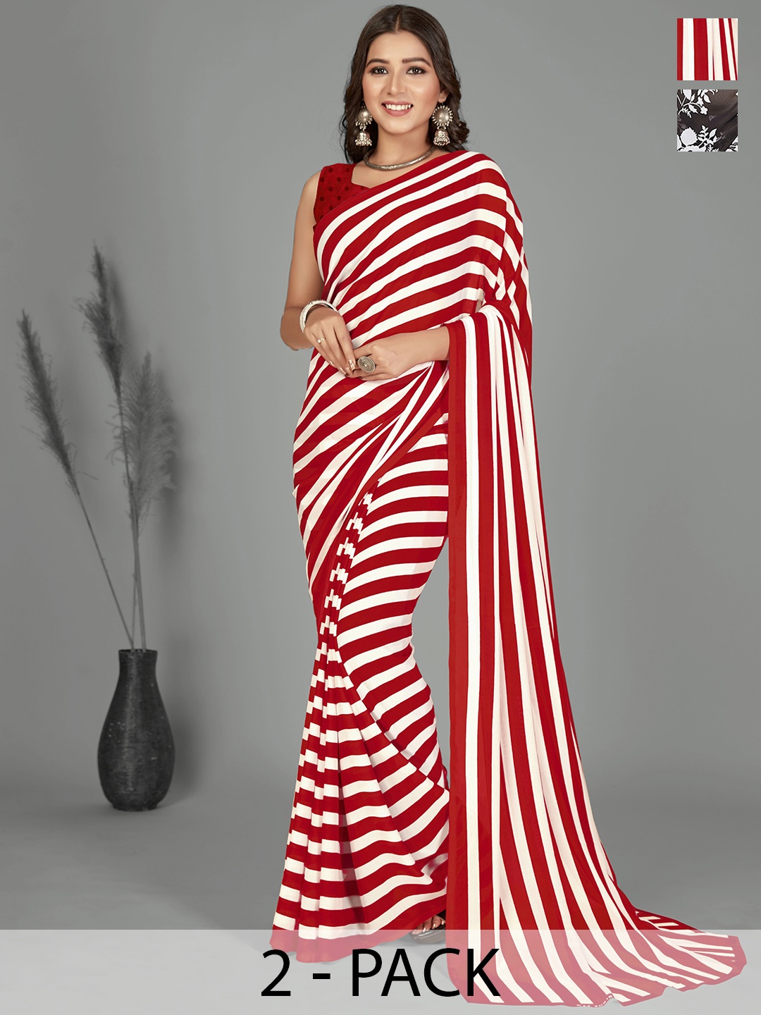 

ANAND SAREES Selection of 2 Printed Saree, Red