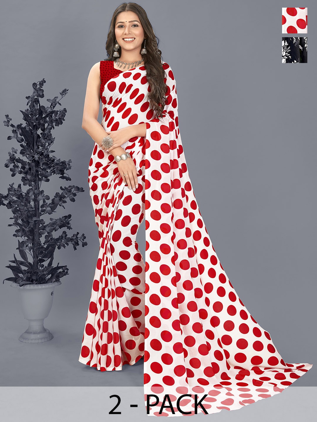 

ANAND SAREES Selection of 2 Printed Saree, Black