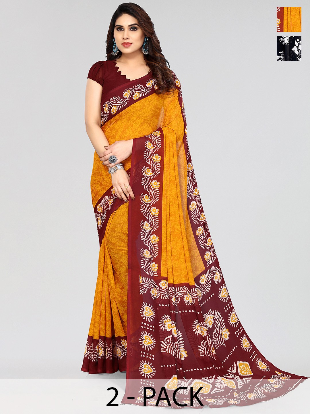 

ANAND SAREES Floral Poly Georgette Saree, Black
