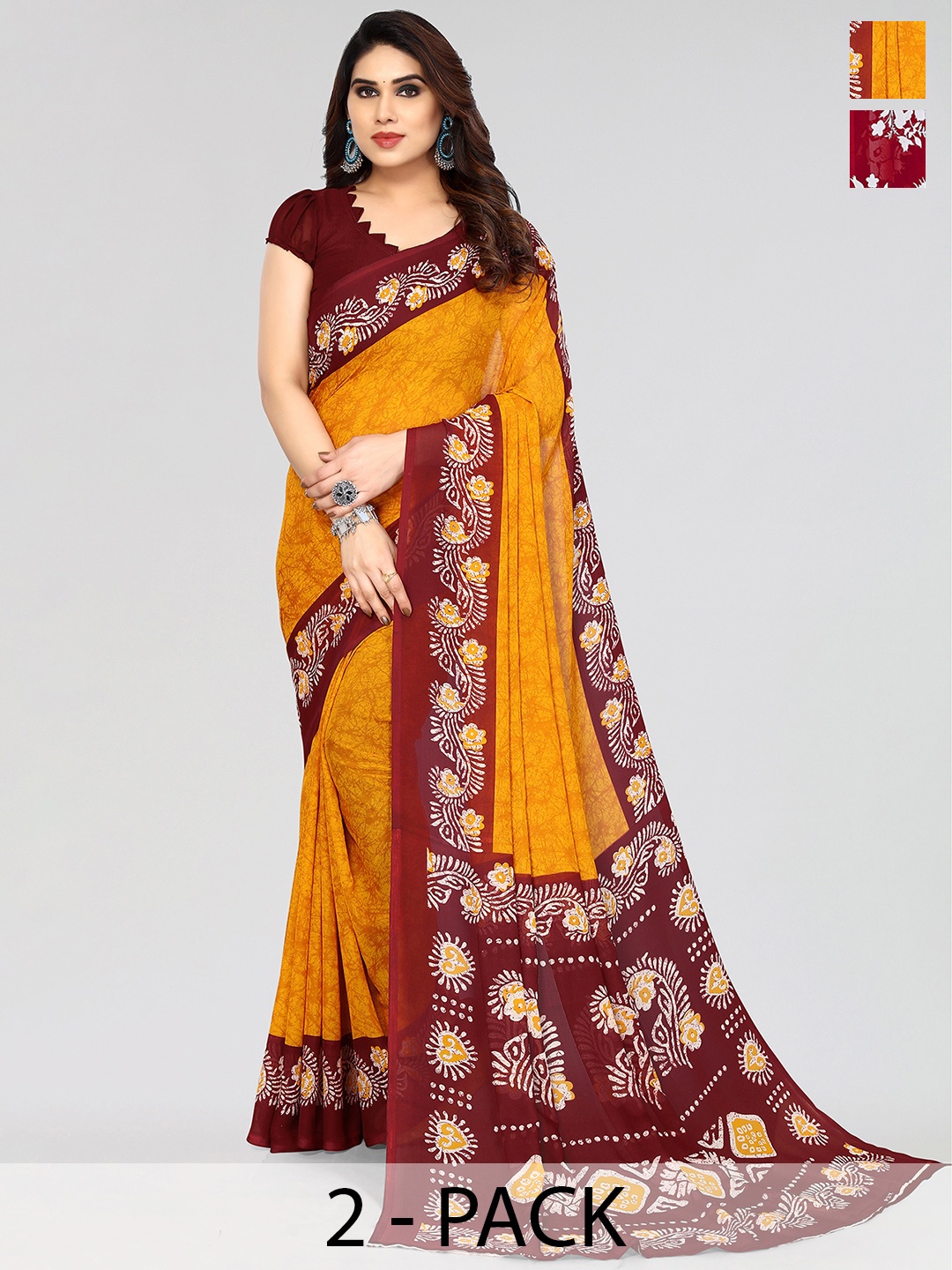 

ANAND SAREES Floral Poly Georgette Saree, Red