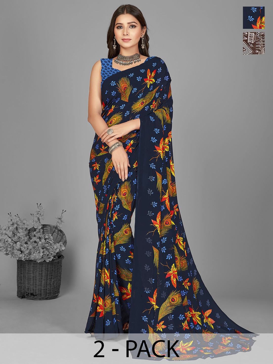 

ANAND SAREES Selection of 2 Printed Saree, White