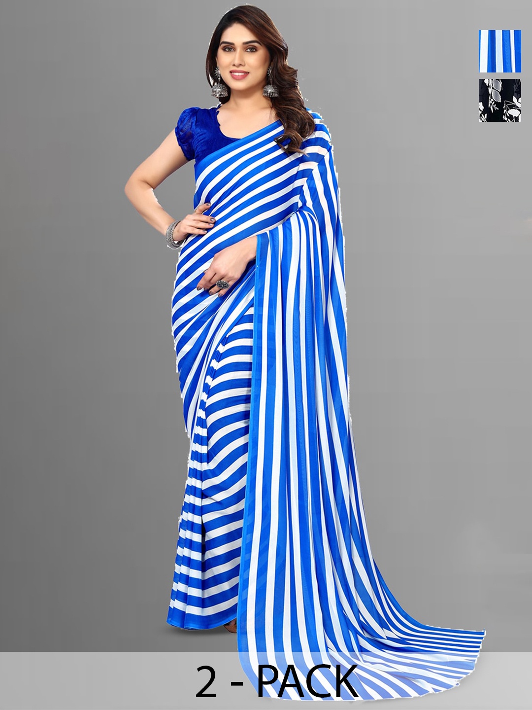 

ANAND SAREES Selection Of 2 Printed Sarees, Black