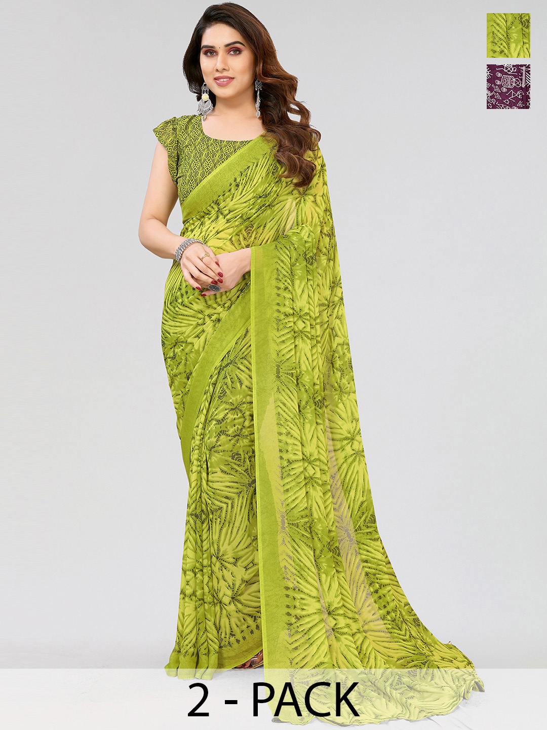 

ANAND SAREES Selection of 2 Printed Saree, Purple