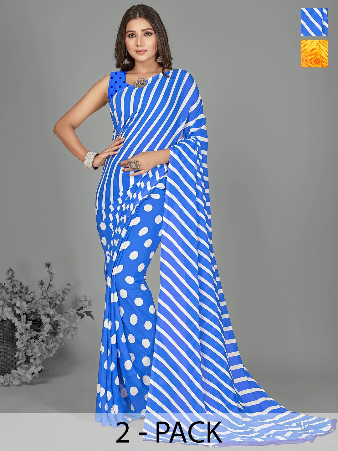 

ANAND SAREES Selection of 2 Striped Saree, Blue