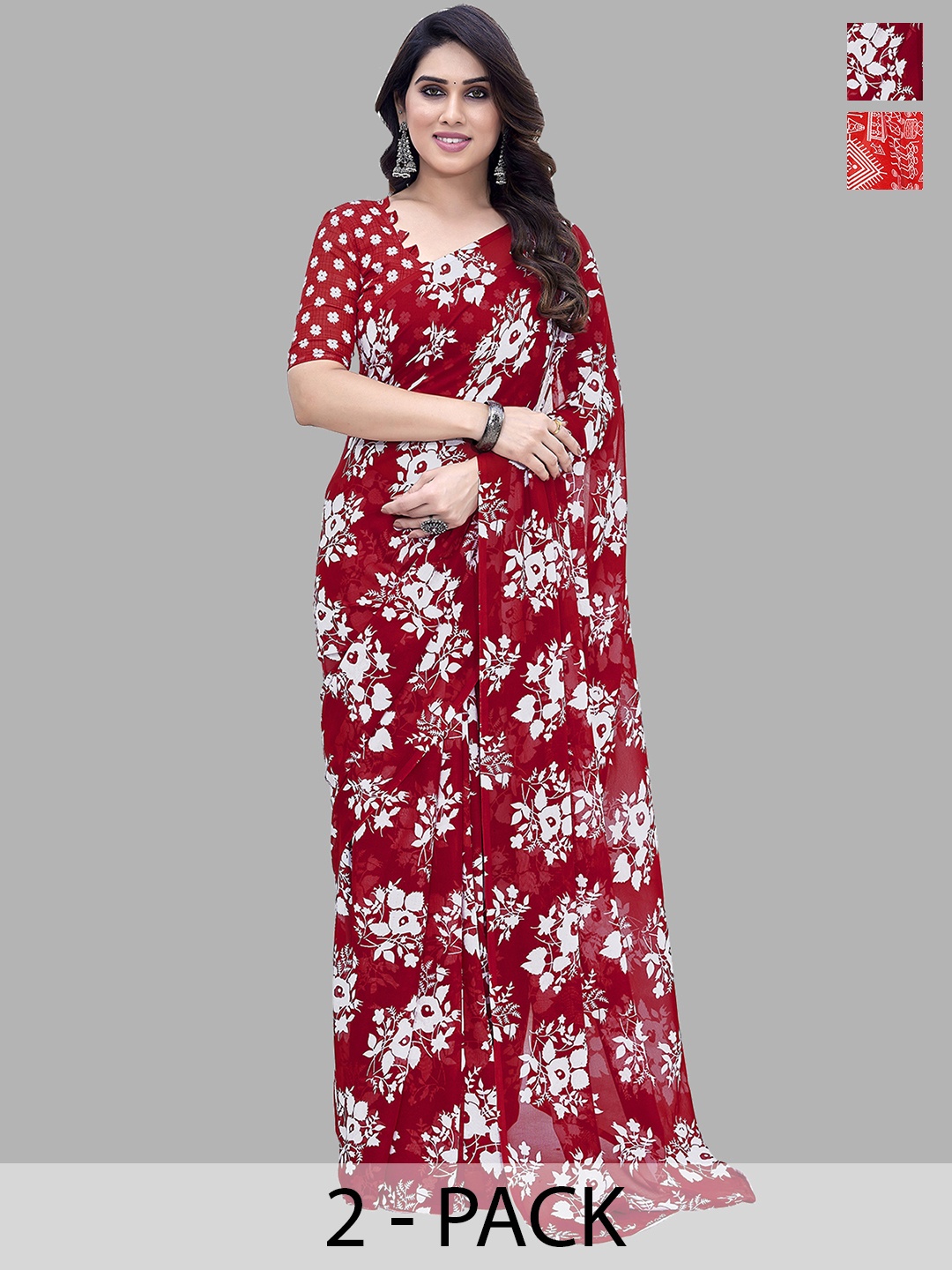 

ANAND SAREES Floral Saree Pack of 2, Maroon