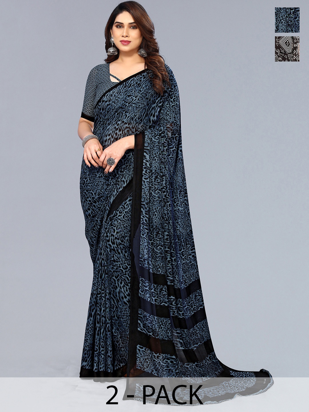 

ANAND SAREES Selection of 2 Printed Saree, Black
