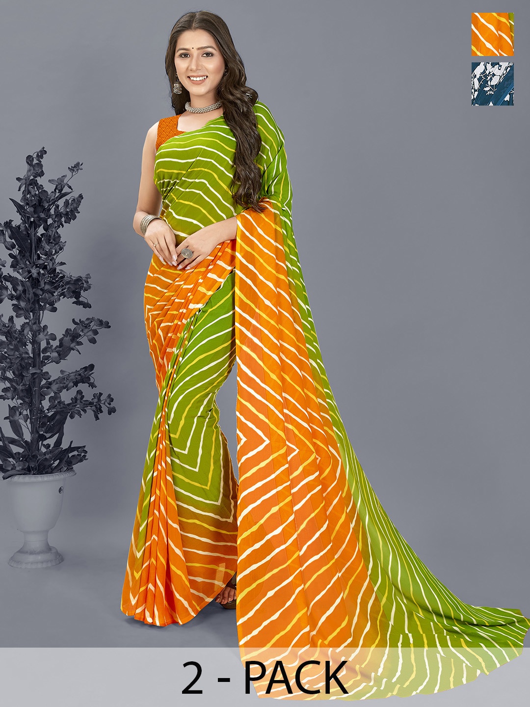 

ANAND SAREES Selection of 2 Floral Printed Saree, Blue