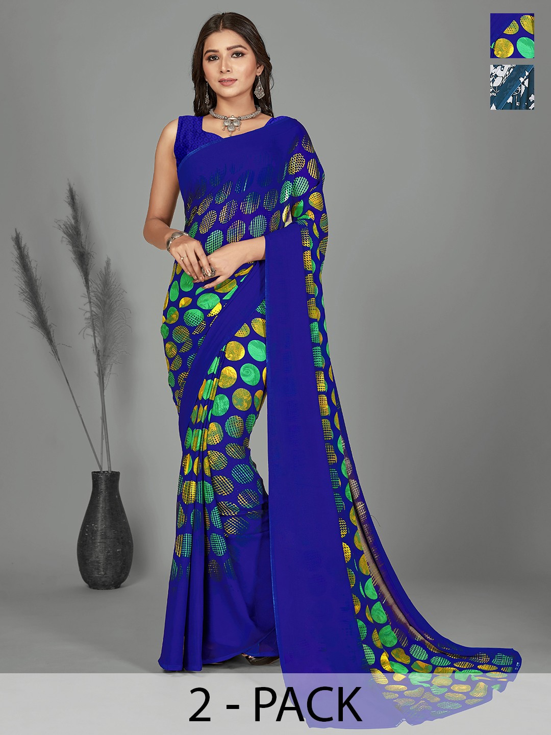

ANAND SAREES Selection of 2 Floral Printed Saree, Teal