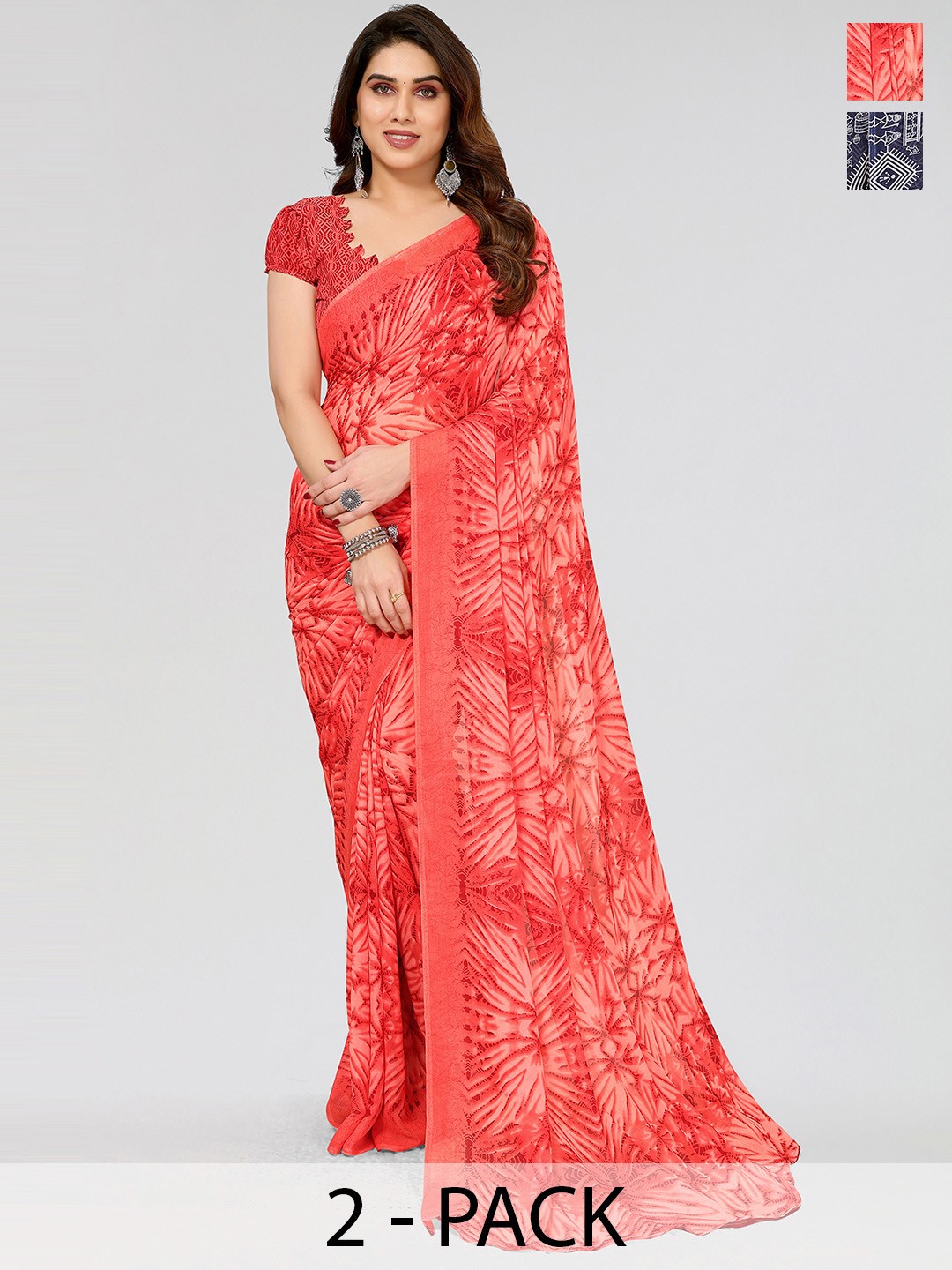 

ANAND SAREES Selection of 2 Printed Saree, Navy blue