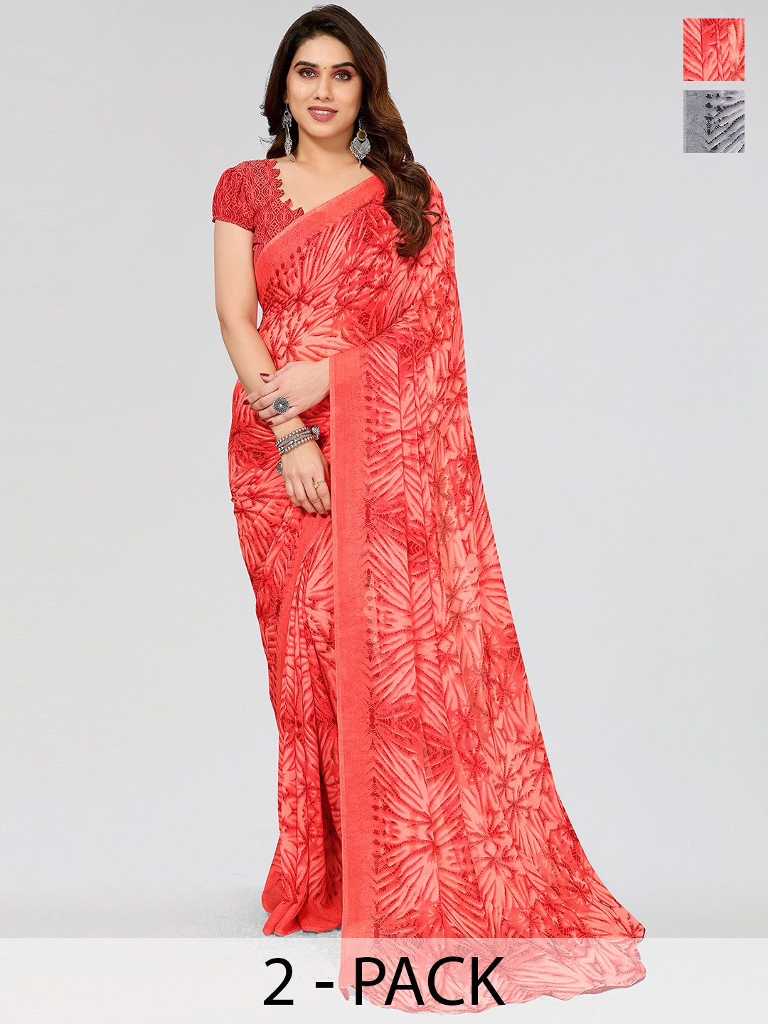 

ANAND SAREES Selection of 2 Printed Saree, Pink