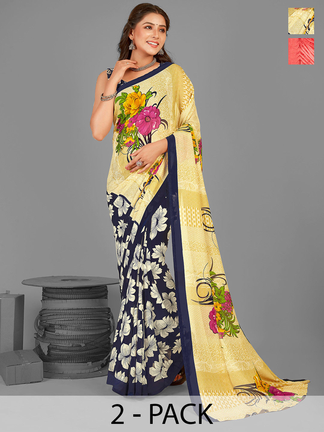

ANAND SAREES Floral Poly Georgette Saree, Red