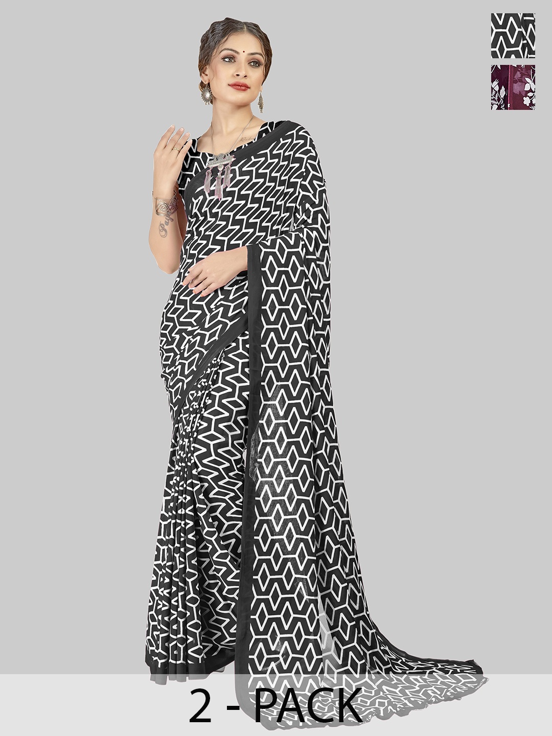 ANAND SAREES Selection of 2 Floral Printed Saree, Maroon
