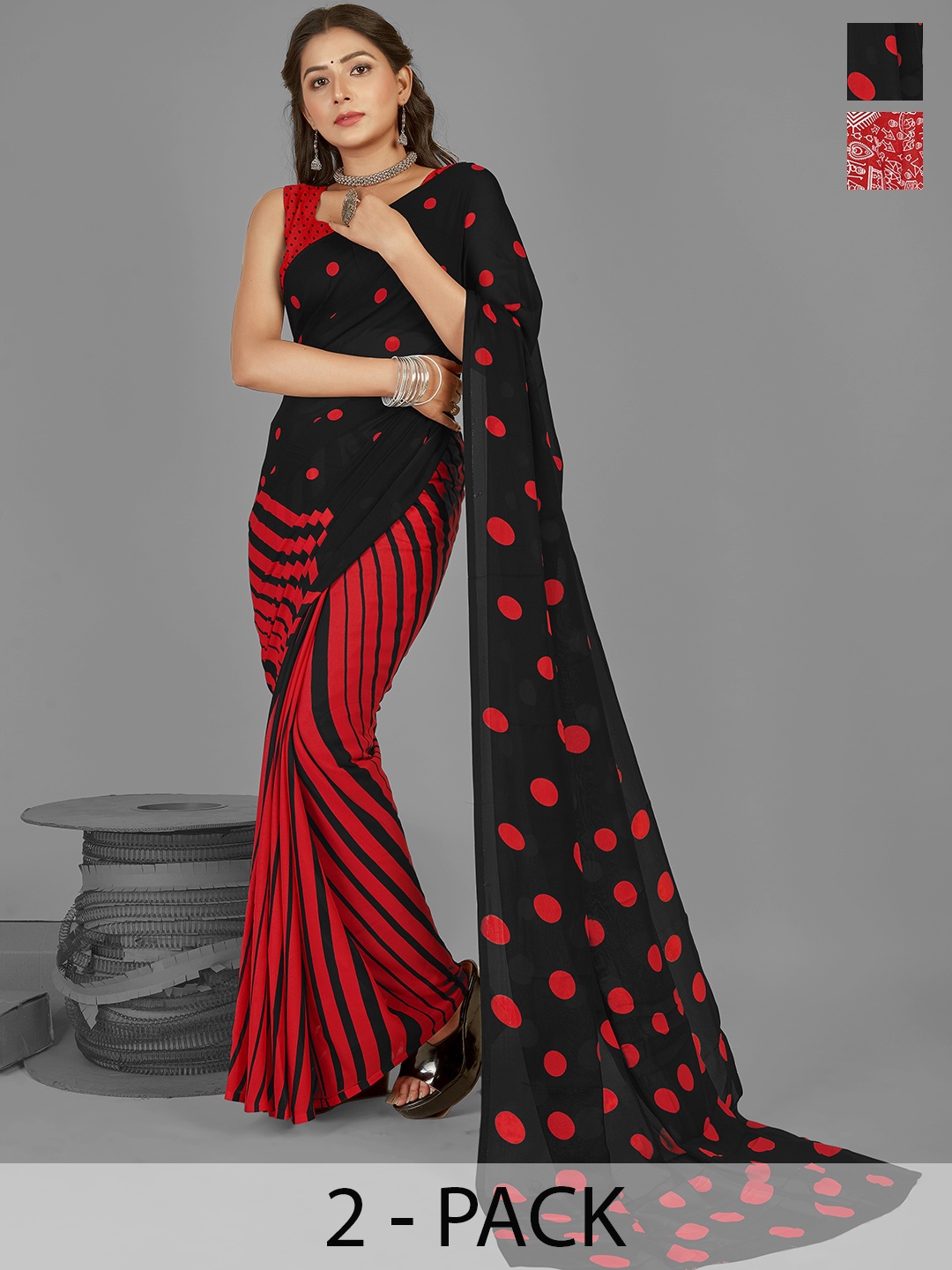 

ANAND SAREES Selection of 2 Printed Saree, Red