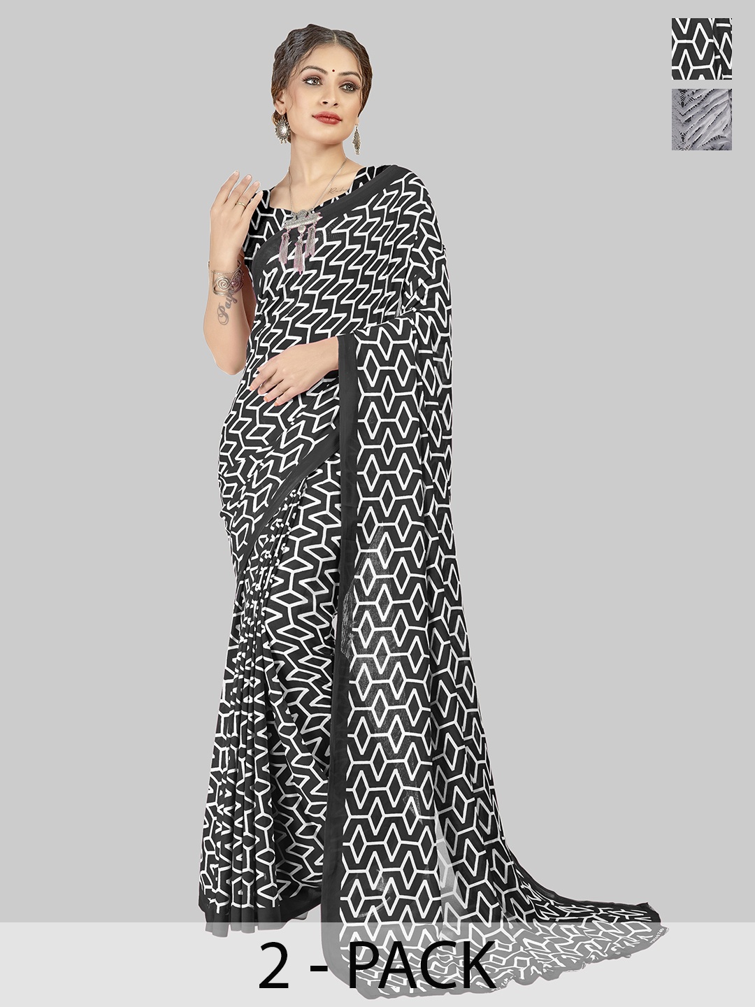 

ANAND SAREES Selection of 2 Printed Saree, Grey